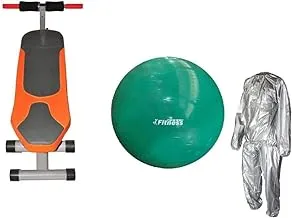 فتنس وورلد عبارة عن جهاز لتقوية الظهر وعضلات البطن ، مع كرة اليوجا فتنس وورلد اخضر 75 سم ، مع بدلة الساونا مقاس XXL