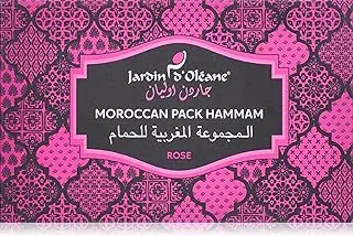 Jardin D Oleane Moroccan Pack Hammam Rose (Moroccan Black Soap with Rose 80g, Ghassoul Mask with Rose 100g, Loofah)