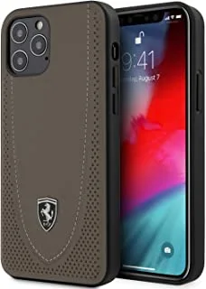 Ferrari Off Track Genuine Leather Hard Case with Curved Line Stitched and Contrasted Perforated Leather - Brown - iPhone 12 Pro Max