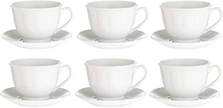Harmony Cup and Saucer Set, 180 ml - 12 Pieces, White (Mixed Materials)