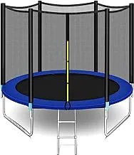 SKY TOUCH 8FT Outdoor Trampoline for Kids Adult, Large Bungee Bed Jumping Mat and Spring Cover Padding with Safety Enclosure Net, Parent Child Interactive Game Fitness Equipment, Blue