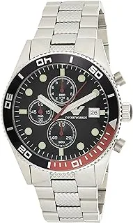 Emporio Armani Men'S Black Dial Stainless Steel Band Chronograph Watch Ar5855, Japanese Chronograph Quartz, Analog
