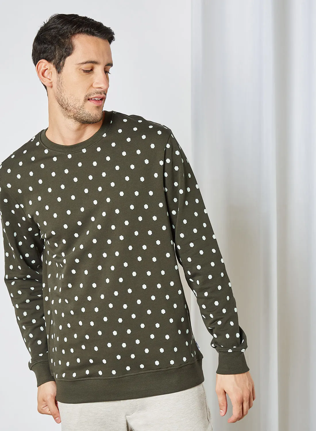 ONLY & SONS All Over Print Sweatshirt زيتوني