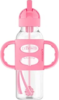 Dr. Brown's Sippy Straw Bottle with Silicone Handles, Pink, 8 oz