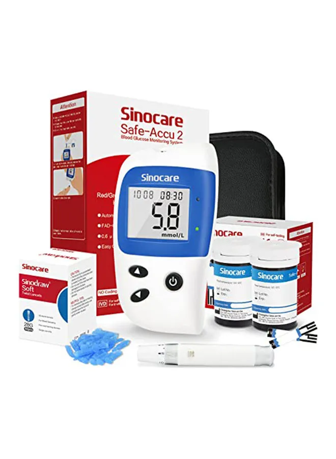 نظام مراقبة نسبة الجلوكوز في الدم SINOCARE Safe Accu2 مع 50 شريط اختبار وخزان
