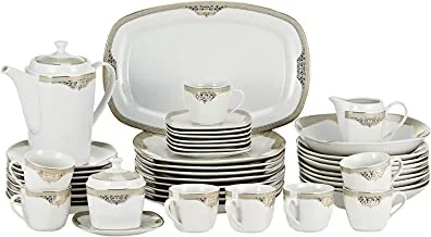 Symphony Silver Decal Square Dinner Set - 47 Pieces, White
