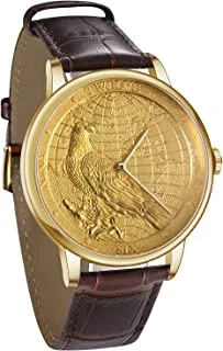 CHIYODA Men's Watch, Swiss Quartz Wrist Watch With Leather Strap,24K Gold Plated With Carving Process Of Map And Eagle Pattern