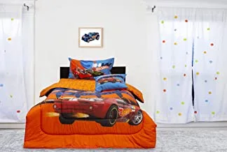 Kidz Klub Hot Wheel Comforter Single 3 pcs set- Fabric: Front 160TC 100% Cotton - Reversible 144TC PC- Comforter 160x230cm + 1pc Pillowcase 50x75cm + 1pc Cushion Cover 40x40cm , Orange