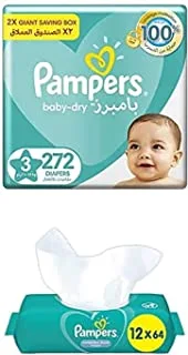 Pampers Baby-Dry, Size 3, 272 Diapers + 768 Complete Clean Wet Wipes