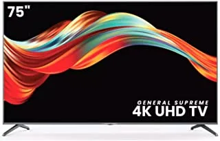 General supreme 75 inch tv 4k ultra hd smart android tv, black, gs a754kc