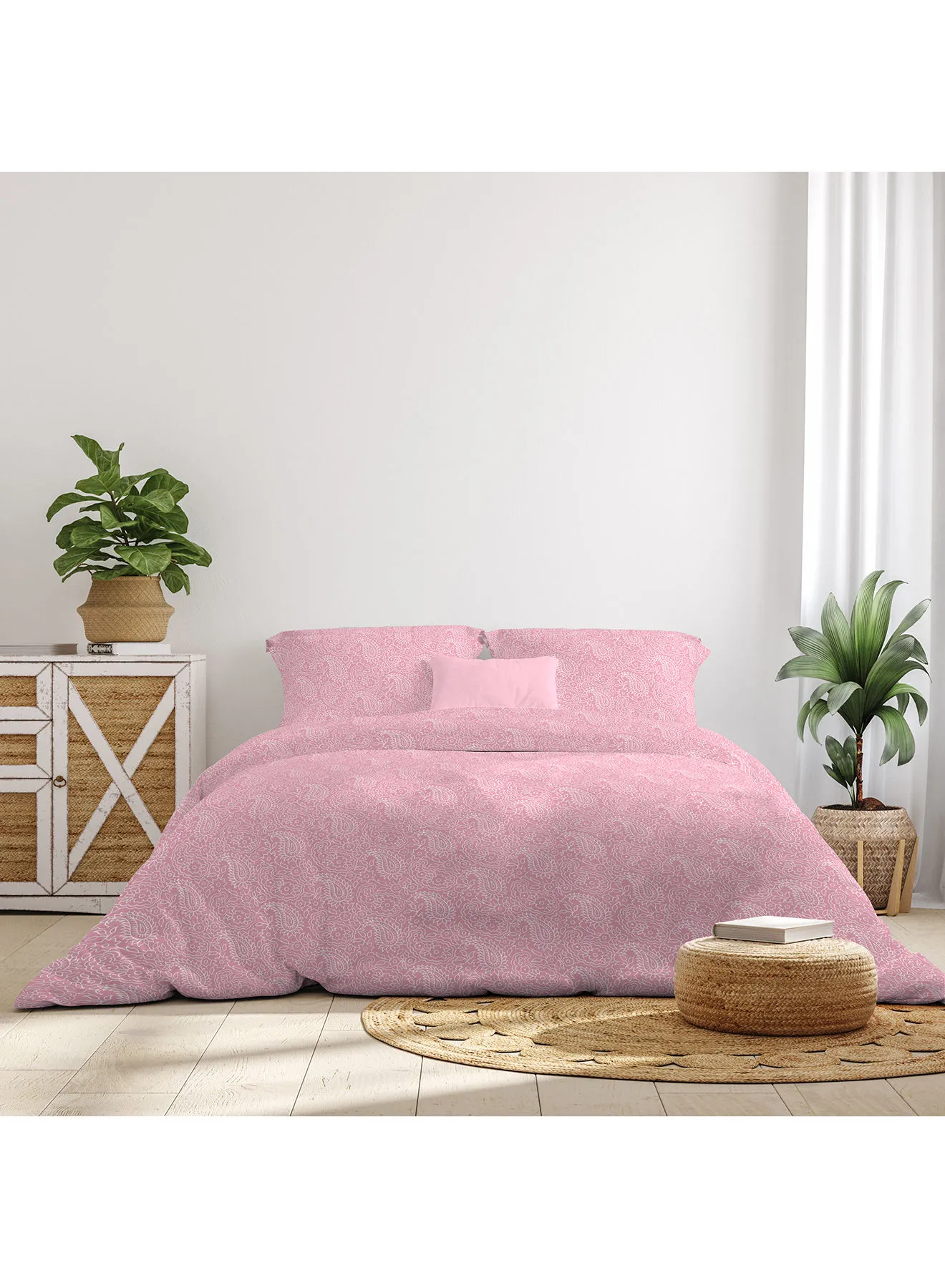 Amal Comforter Set With Pillow Cover 50X75 Cm, Comforter 200X240 Cm - For Queen Size Mattress - 100% Cotton Percale - Sleep Well Lightweight And Warm Bed Linen Cotton Pink Paisley