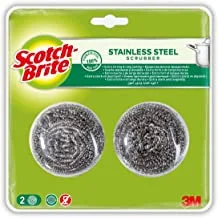 Scotch-Brite Stainless Steel Metal Spiral Scrub Sponge | Ideal for Cast Iron Pans | Powerful Scrubbing | Hard cleaning | Kitchen sponge | Scrub | Kitchen, Garage, Outdoor | 2 pieces/pack