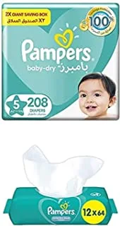 Pampers Baby-Dry, Size 5, 208 Diapers + 768 Complete Clean Wet Wipes