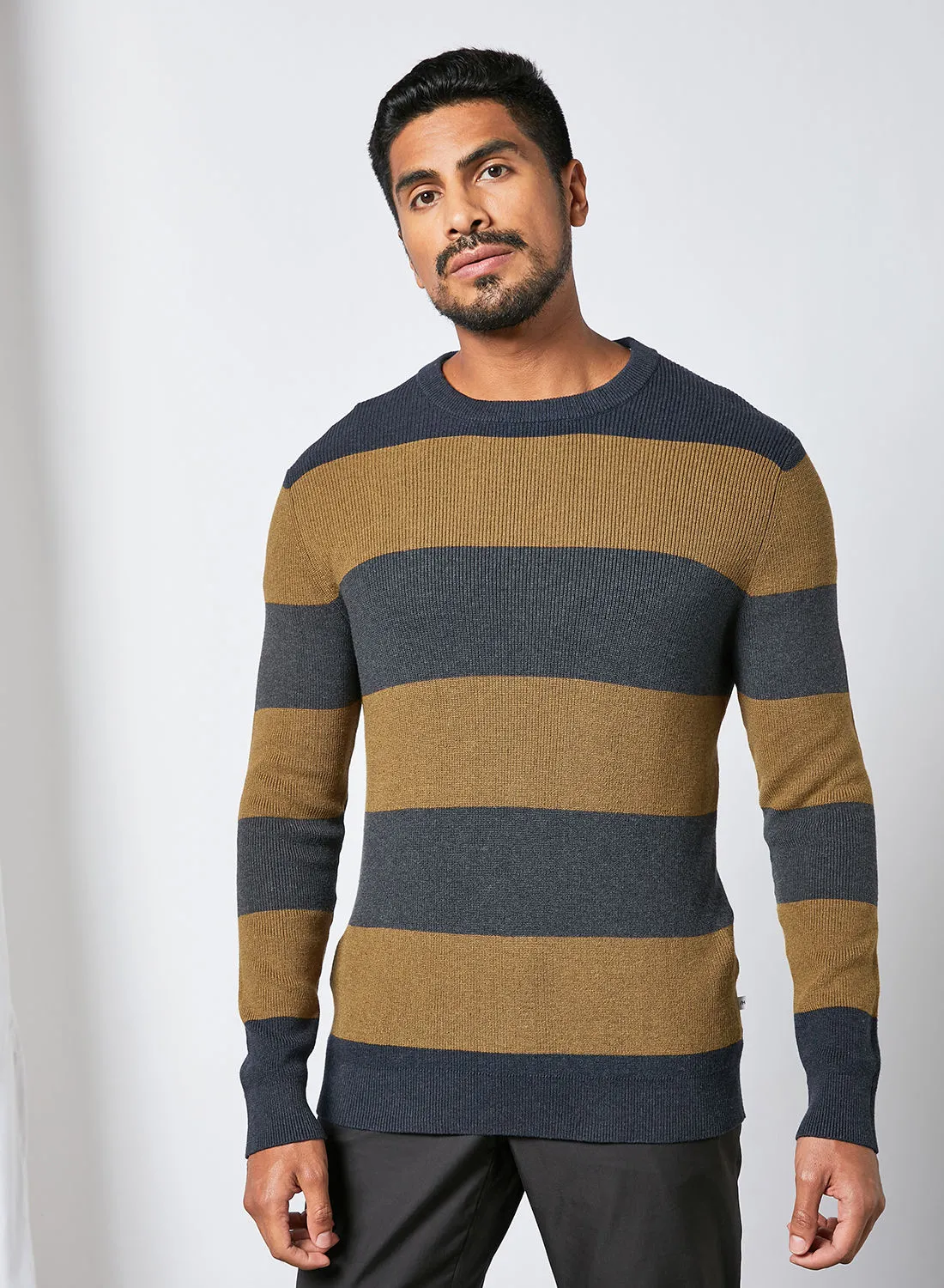 SELECTED Wide Stripe Sweater Brown/Grey