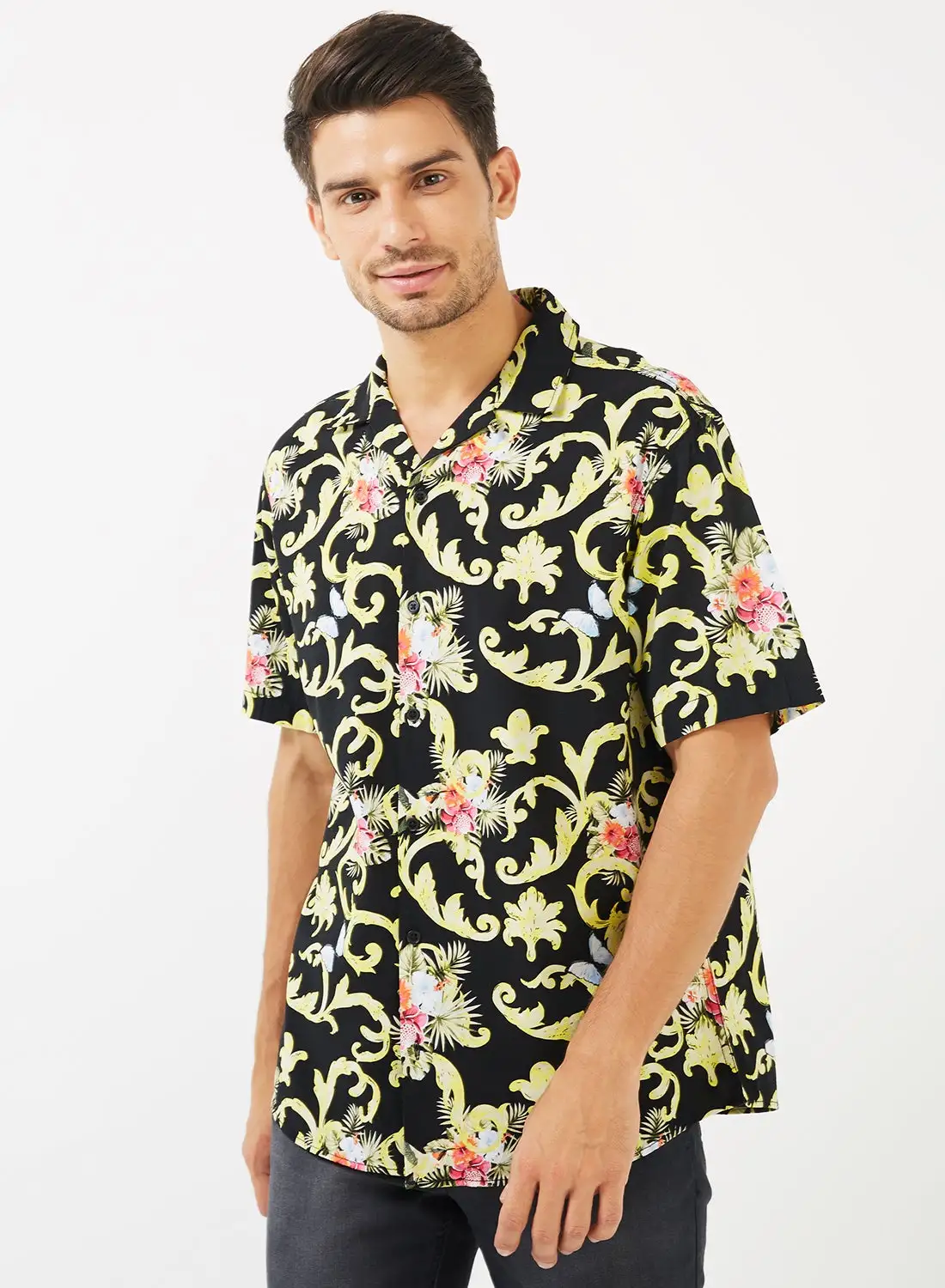 JACK & JONES Printed Button-Up Shirt Total Eclipse