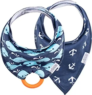 Dr. Brown's Super Soft Bandana Bibs with One Snap-On Teether, 3m+, Anchors & Whales, 2 Count