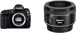 Canon EOS 5D Mark IV Body Only - 30.4MP ، كاميرا DSLR ، عدسة Canon EF 50mm f / 1.8 STM القياسية ، أسود