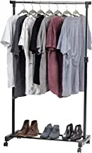 SHOWAY Clothes Rack Clothes Hanger Stand, Height Adjustable Garment, Clothing Rack, Hanger, Single Rod With Wheels, Black Single Rod With Wheels, Cd-1202-08