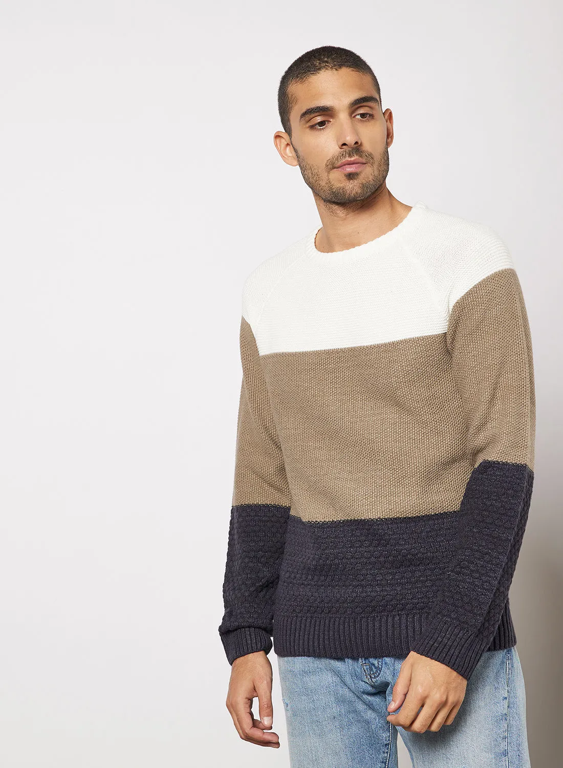 Only & Sons Colourblock Sweater Brown