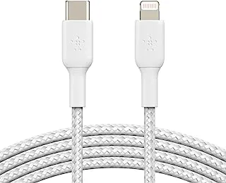 Belkin Braided USB-C to Lightning Cable (iPhone Fast Charging Cable for iPhone 14, 13, 12 or earlier) Boost Charge MFi-Certified iPhone USB-C Cable (1m, White)