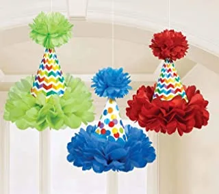 Amscan bright birthday cone hat 3-pieces, multicolor, 10022362