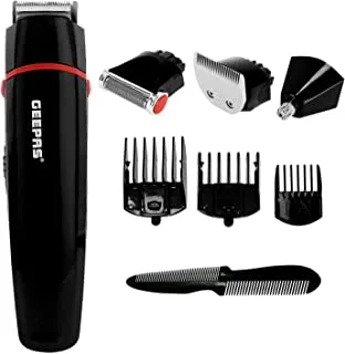 Geepas GTR8128N Rechargeable Electric Trimmer 5 in 1 For Hair and Beard - Pack of 1, DARKGREEN AND BLACK, MEDIUM
