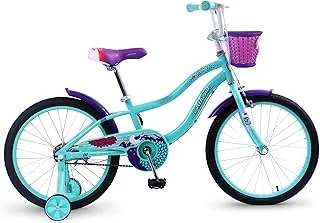 Mogoo Athena Kids Road Bike With Basket For 4-6 Years Old Girls, Adjustable Seat, Handbrake, Mudguards, Reflectors, 16 Inch Bicycle With Training Wheels, Green Color, Gift For Kids