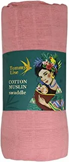 Tommy Lise Organic Cotton Muslin Swaddle, 120 cm Length x 120 cm Width, Coral Almond - Multicolor