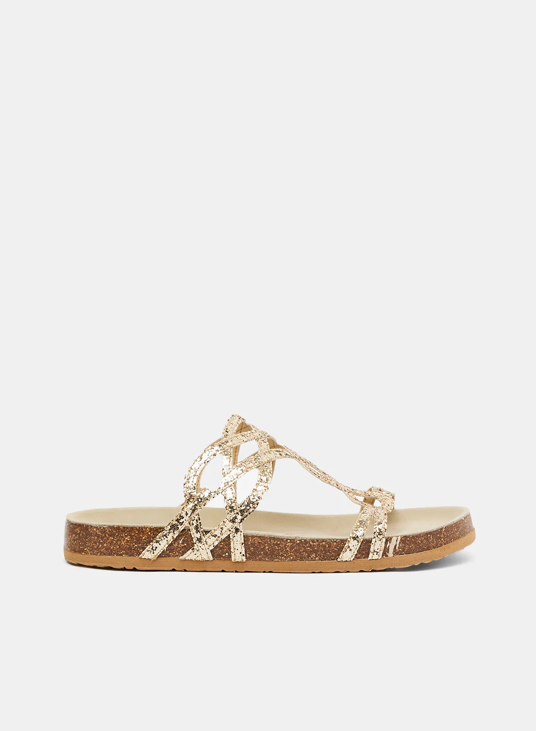 DOWN TO EARTH Shimmer Strap Flat Sandals