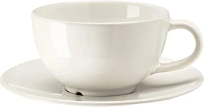 VARDAGEN فنجان شاي / قهوة وصحن ، أبيض عاجي ، 14 سم