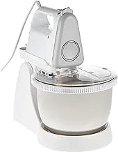 Sharp 250 Watts Turbo + 5 Speed Selection Detachable Free Stand Mixer for Quick Cake Mixing with Egg beater, Dough Hook & Stainless Steel Bowl EM-SP21-W3, White
