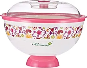 Harmony Salad Bowl with Base and Cover - 1350 Ml, White and Pink
