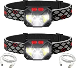 SKY-TOUCH LED Head Torch, 800 Lumen Ultra-Light Bright LED Rechargeable Headlamp with White Red Light, 2-Pack Waterproof Motion Sensor Headlights, 6 Modes for Outdoor Camping Cycling Running Fishing