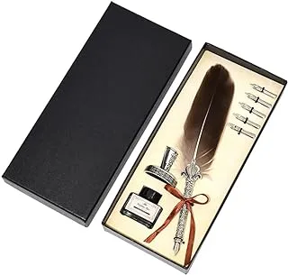 SKY-TOUCH Feather Pen Set: Nice Quill Pen with Metal Pen Handle Cool Calligraphy Pens with Nib Holder Dip Pen for Journaling Gift Desk Decor