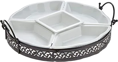 Harmony Revolving Lazy SUSan With Iron Stand 4 Side Dishes - Set Of 6, White