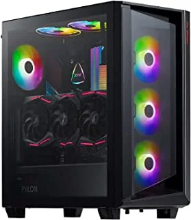 XPG Cruiser Mid-Tower Aluminum Frame Tempered Glass Panel with Removable Dust Filter PC Case Includes 3 ARGB Fans Black (CRUISERST-BKCWW)
