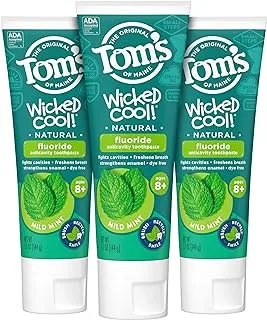 Tom's of Maine ADA Approved Wicked Cool! Fluoride Kid's Toothpaste, Natural Toothpaste, Dye Free, No Artificial Preservatives, Mild Mint, 5.1 oz. 3-Pack