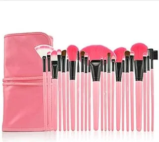 مجموعة فراشي مكياج الوجه الوردية 24 قطعة - أدوات مكياج وفرش مع حقيبة من جلد البولي يوريثان قابلة للطي
