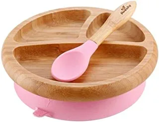 Avanchy Bamboo Suction Classic Plate With Spoon Pink,Alpremio,Toystore
