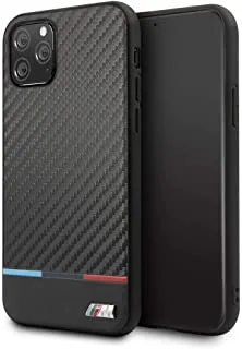 BMW Carbon & PU Leather HardCase Tricolor Stripe For iPhone 11 Pro - Black