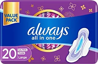 Always All In One Ultra Thin, Large Sanitary Pads With Wings, 20 Count