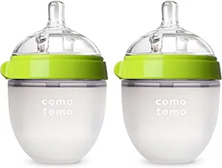 Comotomo Natural Feel Baby Bottle, Soft & Squeezy, Easy to Clean, Dual Anti-Colic Vent Bottle for Baby, Infants and Newborn 150ml, Green (Pack of 2)