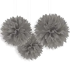 Amscan Fluffy Tissue Paper Decorations 3-Pieces, Silver