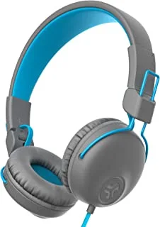 JLab Audio Studio On-Ear Headphones | Wired Headphones | Tangle Free Cord | Ultra-Plush Faux Leather with Cloud Foam Cushions | 40mm Neodymium Drivers with C3 Sound | Gray/Blue