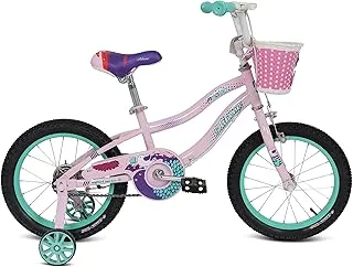 Mogoo Athena Kids Road Bike With Basket For 4-6 Years Old Girls, Adjustable Seat, Handbrake, Mudguards, Reflectors, 16 Inch Bicycle With Training Wheels, Light Pink Color, Gift For Kids