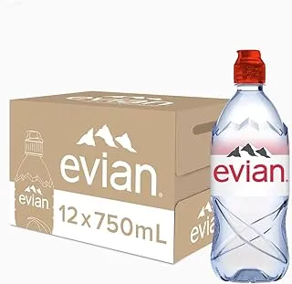evian Mineral Water, Naturally Filtered Drinking Water, 750ml Bottled Water Crafted by Nature, Case of 12 x 750ml Sports Cap Water Bottles
