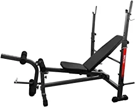 مقعد الوزن القابل للتعديل من Sparnod Fitness SWB-65 / 518GA لتمارين الجسم بالكامل - مقعد التمرين الشاق - مسطح / منحدر / منحدر قابل للطي - متعدد الوظائف (5 تمارين) - للجيم المنزلي