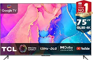 تلفزيون تي سي ال 75 بوصة QLED 4K HDR Dolby Vision Google MEMC معالج 120 هرتز HDMI 2.1-75C635 (موديل 2022)