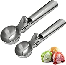 SHOWAY Solid Stainless Steel Ice Cream Scoop, 2 Packs of Stainless steel Ice Cream Spoon with Easy Trigger, Dipper for Fruits, Water Melon Scoop, LC-IC-004