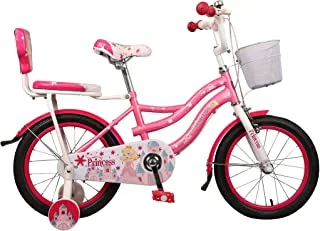 Mogoo Princess Kids Road Bike With Basket for 4-5 Years Old Girls, Adjustable Seat, Handbrake, Mudguards, Reflectors, Rear Seat, Gift for Kids, 16-Inch Bicycle With Training Wheels, Pink Color